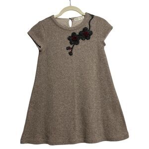 ZARA‎ Girls Flower Applique Wool Blend Dress SIZE 9/10